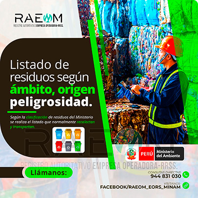 RAEOMINAM.COM RAEOMINAM RAEOM Registro Autoritativo de Empresas Operadoras MINAM, para transporte de Residuos Sólidos. Para la identificación de un residuos sólido priorizado se podrá tener en cuenta, los siguientes criterios:
                                        a) Identificación del origen y cadena de valor del residuo sólido del bien. 
                                        b) Volumen de generación de residuos sólidos asociado al bien. 
                                        c) Peligrosidad de los residuos sólidos del bien. 
                                        d) Posibilidad de valorización de los residuos sólidos del bien. 
                                        e) Alternativas de tecnologías disponibles para su valorización material o energética.