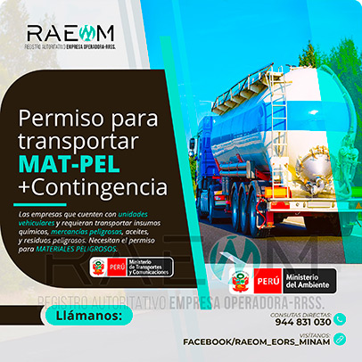 RAEOMINAM.COM RAEOMINAM RAEOM Registro Autoritativo de Empresas Operadoras MINAM, para transporte de Residuos Sólidos. Las empresas de transportes que trasladan materiales y/o residuos peligrosos deben solicitar al MTC la aprobación de su plan de contingencia. En él se establecen las rutas, materiales y/o residuos peligrosos a transportar y las acciones o medidas de mitigación en caso ocurra un siniestro o accidente, a fin de preservar la salud de la población y el cuidado del medioambiente.
                                        Clase 1: Explosivos. 
                                        Clase 2: Gases.
                                        Clase 3: Líquidos inflamables. 
                                        Clase 4: Sólidos inflamables. 
                                        Clase 5: Sustancias comburentes y peróxidos orgánicos. 
                                        Clase 6: Sustancias tóxicas y sustancias infecciosas. 
                                        Clase 7: Materiales radiactivos.
                                        Clase 8: Sustancias corrosivas.
                                        Clase 9: Sustancias y objetos peligrosos varios.