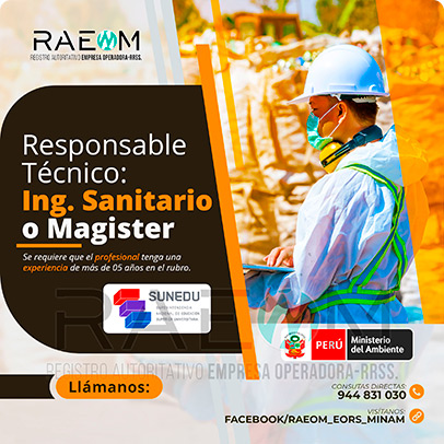 RAEOMINAM.COM RAEOMINAM RAEOM Registro Autoritativo de Empresas Operadoras MINAM, para transporte de Residuos Sólidos. Documentos que acrediten la especialización y la experiencia en la gestión y manejo de residuos sólidos.
                                        Además, presentar una carta de compromiso debidamente firmada por el/la profesional que se hará cargo de la dirección técnica de la EO-RS; adjuntando para ello, en caso corresponda, copia de los documentos establecidos en la normatividad y reglamento vigente.
                                        Asimismo, se debe indicar la autenticidad de los documentos presentados en copia simple, lo cual tendrá carácter de declaración jurada, de conformidad con lo establecido en el artículo 47 del Texto Único Ordenado de la Ley N° 27444, Ley del Procedimiento Administrativo General.