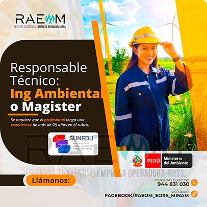 RAEOMINAM.COM RAEOMINAM RAEOM Registro Autoritativo de Empresas Operadoras MINAM, para transporte de Residuos Sólidos. Documentos que acrediten la especialización y la experiencia en la gestión y manejo de residuos sólidos.
                                        Además, presentar una carta de compromiso debidamente firmada por el/la profesional que se hará cargo de la dirección técnica de la EO-RS; adjuntando para ello, en caso corresponda, copia de los documentos establecidos en la normatividad y reglamento vigente.
                                        Asimismo, se debe indicar la autenticidad de los documentos presentados en copia simple, lo cual tendrá carácter de declaración jurada, de conformidad con lo establecido en el artículo 47 del Texto Único Ordenado de la Ley N° 27444, Ley del Procedimiento Administrativo General.