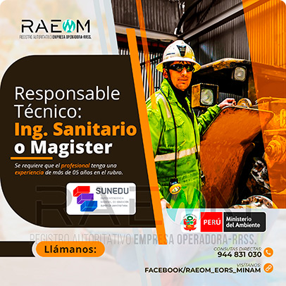 RAEOMINAM.COM RAEOMINAM RAEOM Registro Autoritativo de Empresas Operadoras MINAM, para transporte de Residuos Sólidos. Documentos que acrediten la especialización y la experiencia en la gestión y manejo de residuos sólidos.
                                        Además, presentar una carta de compromiso debidamente firmada por el/la profesional que se hará cargo de la dirección técnica de la EO-RS; adjuntando para ello, en caso corresponda, copia de los documentos establecidos en la normatividad y reglamento vigente.
                                        Asimismo, se debe indicar la autenticidad de los documentos presentados en copia simple, lo cual tendrá carácter de declaración jurada, de conformidad con lo establecido en el artículo 47 del Texto Único Ordenado de la Ley N° 27444, Ley del Procedimiento Administrativo General.