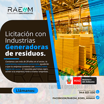 RAEOMINAM.COM RAEOMINAM RAEOM Registro Autoritativo de Empresas Operadoras MINAM, para transporte de Residuos Sólidos. Los generadores de residuos no municipales deben incluir en su Plan de Minimización y Manejo de Residuos Sólidos, estrategias preventivas orientadas a alcanzar la minimización en la fuente. Dicho Plan forma parte del IGA.
                                                    Obligaciones del generador no municipal.
                                                    Son obligaciones de los generadores de residuos sólidos no municipales: 
                                                    a) Manejar los residuos sólidos que generen, teniendo en cuenta lo establecido en el artículo 55 del Decreto Legislativo nº 1278; 
                                                    b) Conducir el registro interno sobre la generación y manejo de los residuos sólidos, en sus instalaciones, con la finalidad de disponer de la información necesaria sobre la generación, minimización y manejo de los residuos sólidos; 
                                                    c) Contratar a una EO-RS para el manejo los residuos sólidos fuera de las instalaciones industriales o productivas, áreas de la concesión o lote del titular del proyecto;
                                                    d) Brindar las facilidades necesarias a las autoridades competentes para el adecuado cumplimiento de sus funciones;
                                                    e) Establecer estrategias y desarrollar acciones orientadas a la prevención y/o minimización y/o valorización de residuos sólidos, como primera opción de gestión;
                                                    f) Adoptar medidas para la restauración y/o rehabilitación y/o reparación y/o compensación ambiental por el inadecuado manejo de residuos sólidos no municipales de su actividad;
                                                    g) En caso se encuentren ubicados en zonas en las cuales no exista infraestructura de residuos sólidos autorizada y/o EO-RS, deben establecer e implementar alternativas de gestión que garanticen la adecuada valorización y/o disposición final de los residuos sólidos;
                                                    h) En caso los generadores de residuos sólidos de gestión no municipal realicen el aprovechamiento de material de descarte y/o coprocesamiento, deben regirse por lo establecido en los artículos sobre la materia.
                                                    Aquellos generadores de residuos sólidos no municipales que se encuentran obligados a contar con un IGA, adicionalmente deben presentar la Declaración Anual sobre Minimización y Gestión de Residuos Sólidos no Municipales -también denominada Declaración Anual de Manejo de Residuos Sólidos y los Manifiestos de Manejo de Residuos Peligrosos en formato digital, a través del SIGERSOL.
                                                    Las autoridades sectoriales, definen y aprueban el alcance, condiciones y lineamientos para la presentación de ambos documentos a través del SIGERSOL, en aquellos casos de los generadores de residuos sólidos no municipales que no se encuentran obligados a contar con un IGA.
                                                    La presentación de la Declaración Anual sobre Minimización y Gestión de Residuos Sólidos no Municipales -también denominada Declaración Anual de Manejo de Residuos Sólidos- y de los Manifiestos de Manejo de Residuos, es una obligación exclusiva del titular del proyecto o de actividades, y estos pueden ser elaborados con información generada por el propio titular de la actividad, así como por aquella brindada por sus proveedores de servicios, siendo en todos los casos, el generador no municipal el único responsable de su reporte.