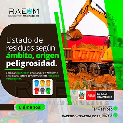 RAEOMINAM.COM RAEOMINAM RAEOM Registro Autoritativo de Empresas Operadoras MINAM, para transporte de Residuos Sólidos. Para la identificación de un residuos sólido priorizado se podrá tener en cuenta, los siguientes criterios:
                                a) Identificación del origen y cadena de valor del residuo sólido del bien. 
                                b) Volumen de generación de residuos sólidos asociado al bien. 
                                c) Peligrosidad de los residuos sólidos del bien. 
                                d) Posibilidad de valorización de los residuos sólidos del bien. 
                                e) Alternativas de tecnologías disponibles para su valorización material o energética.