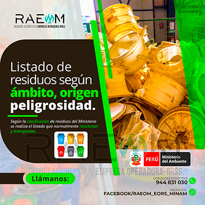 RAEOMINAM.COM RAEOMINAM RAEOM Registro Autoritativo de Empresas Operadoras MINAM, para transporte de Residuos Sólidos. Para la identificación de un residuos sólido priorizado se podrá tener en cuenta, los siguientes criterios:
                                a) Identificación del origen y cadena de valor del residuo sólido del bien. 
                                b) Volumen de generación de residuos sólidos asociado al bien. 
                                c) Peligrosidad de los residuos sólidos del bien. 
                                d) Posibilidad de valorización de los residuos sólidos del bien. 
                                e) Alternativas de tecnologías disponibles para su valorización material o energética.