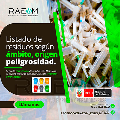 RAEOMINAM.COM RAEOMINAM RAEOM Registro Autoritativo de Empresas Operadoras MINAM, para transporte de Residuos Sólidos. Para la identificación de un residuos sólido priorizado se podrá tener en cuenta, los siguientes criterios:
                                a) Identificación del origen y cadena de valor del residuo sólido del bien. 
                                b) Volumen de generación de residuos sólidos asociado al bien. 
                                c) Peligrosidad de los residuos sólidos del bien. 
                                d) Posibilidad de valorización de los residuos sólidos del bien. 
                                e) Alternativas de tecnologías disponibles para su valorización material o energética.