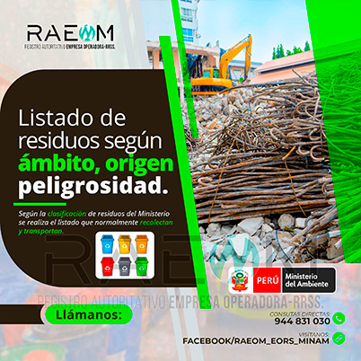 RAEOMINAM.COM RAEOMINAM RAEOM Registro Autoritativo de Empresas Operadoras MINAM, para transporte de Residuos Sólidos. Para la identificación de un residuos sólido priorizado se podrá tener en cuenta, los siguientes criterios:
                                a) Identificación del origen y cadena de valor del residuo sólido del bien. 
                                b) Volumen de generación de residuos sólidos asociado al bien. 
                                c) Peligrosidad de los residuos sólidos del bien. 
                                d) Posibilidad de valorización de los residuos sólidos del bien. 
                                e) Alternativas de tecnologías disponibles para su valorización material o energética.