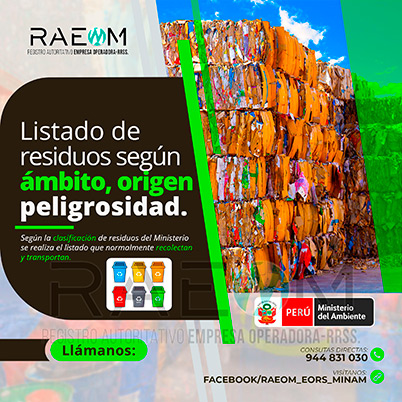 RAEOMINAM.COM RAEOMINAM RAEOM Registro Autoritativo de Empresas Operadoras MINAM, para transporte de Residuos Sólidos. Para la identificación de un residuos sólido priorizado se podrá tener en cuenta, los siguientes criterios:
                                a) Identificación del origen y cadena de valor del residuo sólido del bien. 
                                b) Volumen de generación de residuos sólidos asociado al bien. 
                                c) Peligrosidad de los residuos sólidos del bien. 
                                d) Posibilidad de valorización de los residuos sólidos del bien. 
                                e) Alternativas de tecnologías disponibles para su valorización material o energética.