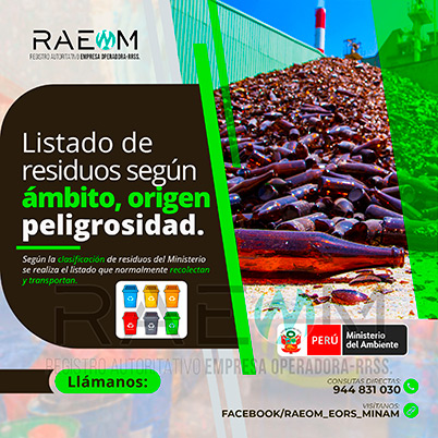 RAEOMINAM.COM RAEOMINAM RAEOM Registro Autoritativo de Empresas Operadoras MINAM, para transporte de Residuos Sólidos. Para la identificación de un residuos sólido priorizado se podrá tener en cuenta, los siguientes criterios:
                                a) Identificación del origen y cadena de valor del residuo sólido del bien. 
                                b) Volumen de generación de residuos sólidos asociado al bien. 
                                c) Peligrosidad de los residuos sólidos del bien. 
                                d) Posibilidad de valorización de los residuos sólidos del bien. 
                                e) Alternativas de tecnologías disponibles para su valorización material o energética.