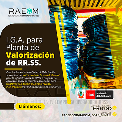 RAEOMINAM.COM RAEOMINAM RAEOM Registro Autoritativo de Empresas Operadoras MINAM, para transporte de Residuos Sólidos. Las plantas de valorización son infraestructuras donde se realizan las siguientes operaciones:
                                                    a) Actividades de acondicionamiento señaladas en la normatividad;
                                                    b) Biodegradación de la fracción orgánica de los residuos con fines de producción de energía o mejorador de suelo;
                                                    c) Uso de residuos orgánicos para el desarrollo de compostaje;
                                                    d) Recuperación de aceites usados;
                                                    e) Desmantelamiento/desensamblaje de residuos de aparatos eléctricos y electrónicos;
                                                    f) Otras alternativas de valorización.